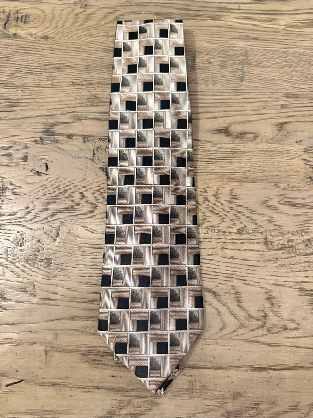 Pierre Cardin Beige and Black Geometric Woven Tie